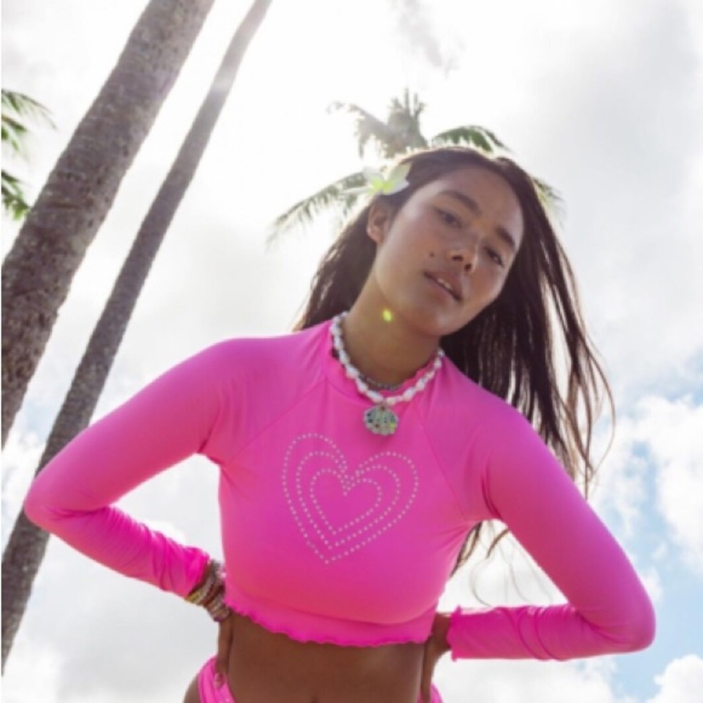 NWT Hurley LoveShackFancy Hot Pink Rash guard Size Medium